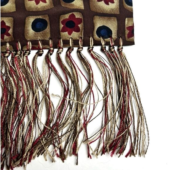 Men’s Silk Dress Scarf with Fringes Brown Beige Blue Red - Picture 6 of 6